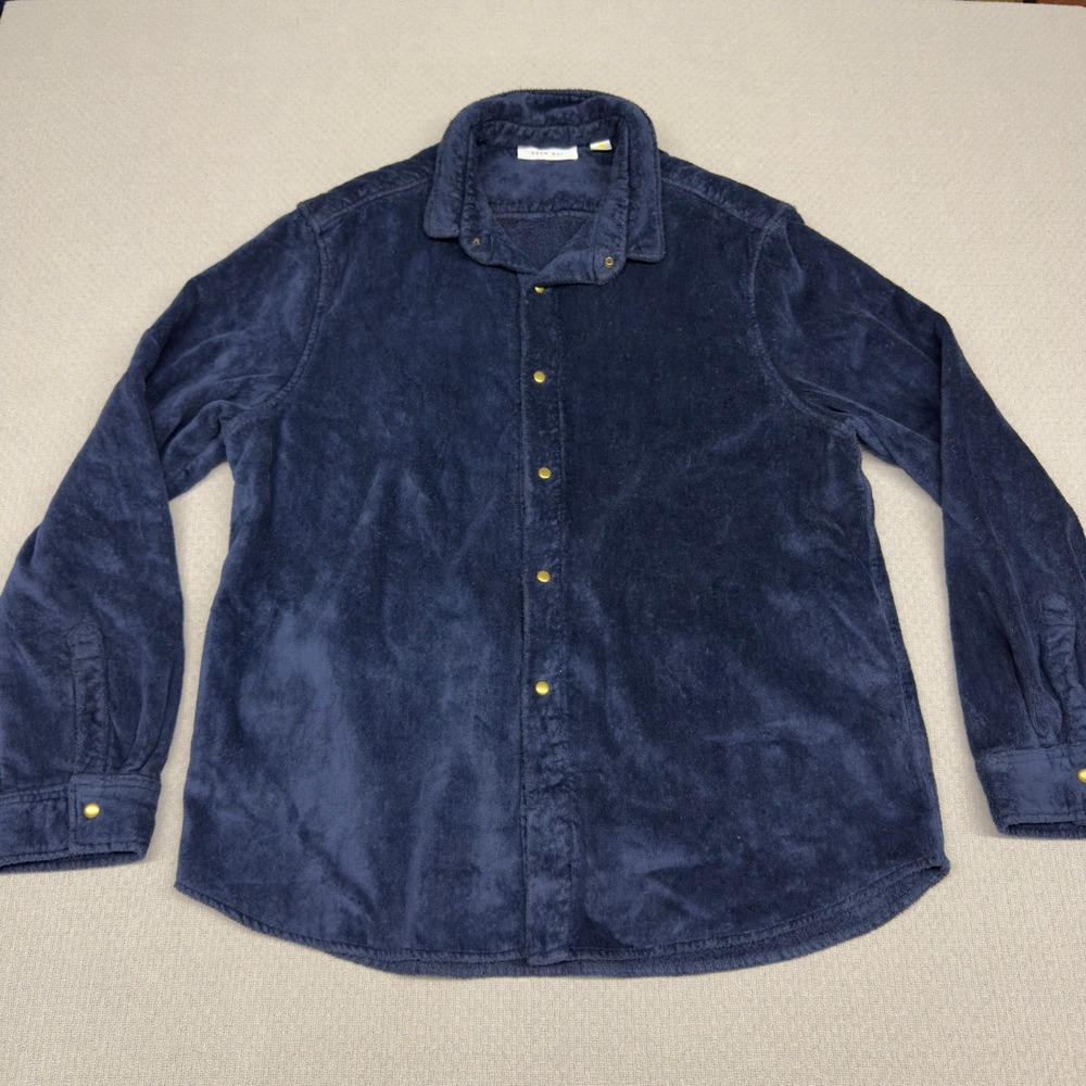 Adam Mar Montauk Oxford Snap Button Shirt Navy Blue Mens XL French Terry Casual